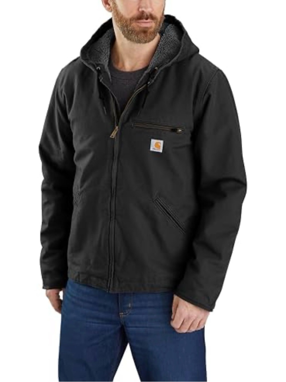 Carhartt Black Sherpa-Lined Hooded Work Jacket